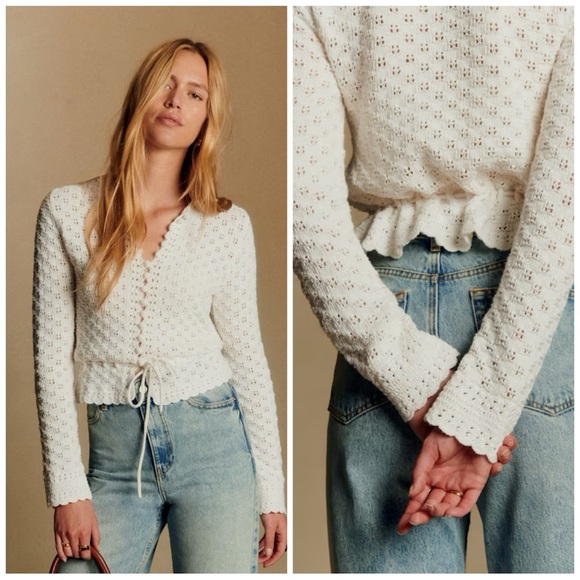 Sezane Sweaters - Sézane Gilet Martie Ecru Lace Knit Cardigan Scalloped Button Front Sweater NWT